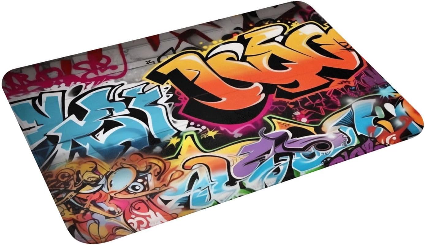 Alfombra de baño con estampado de graffiti hip hop, alfombra de franela suave