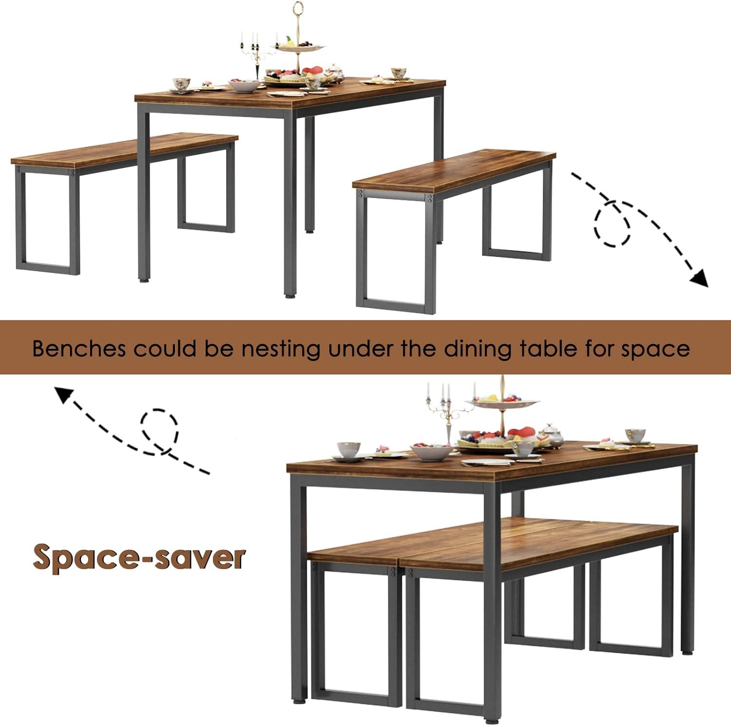 Juego de mesa de cocina con 2 bancos, juego de mesa de comedor para 4, mesa de