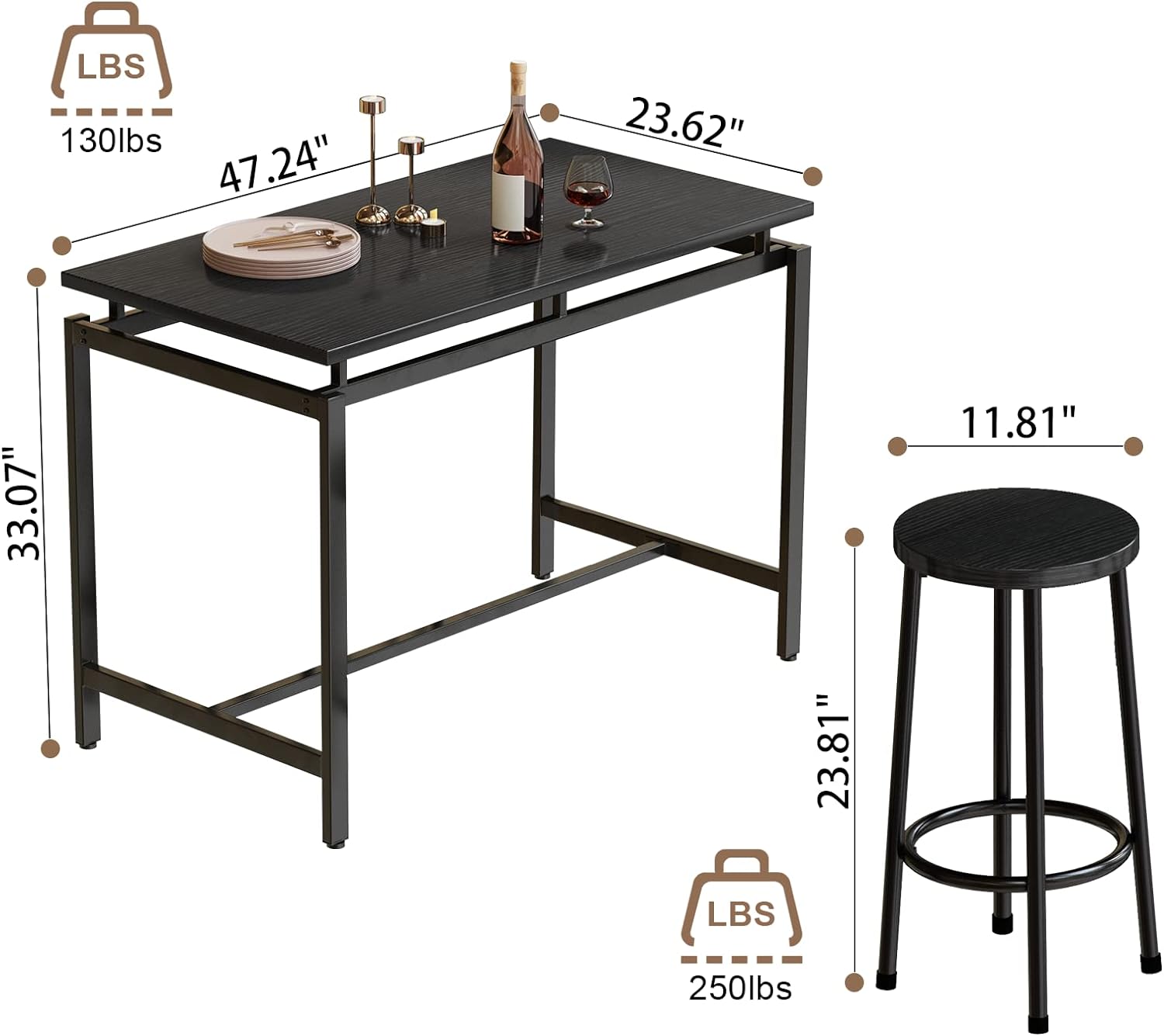 Lamerge Juego de mesa de comedor y sillas de altura de mostrador para juego de