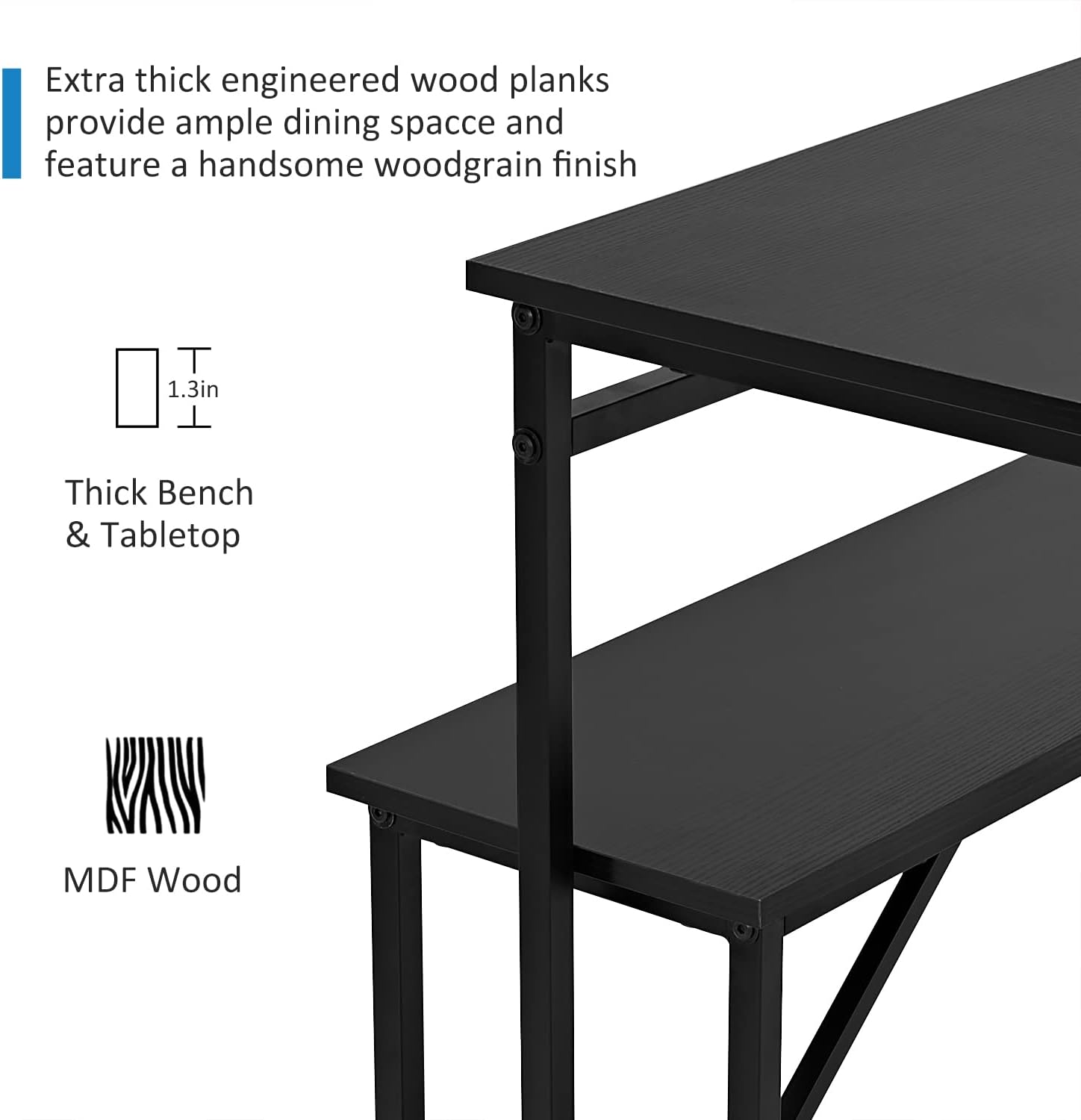 Juego de mesa de comedor de 3 piezas de 43 pulgadas, mesa de cocina con dos