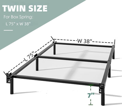 Marco de cama de tamaño individual, marco de cama de metal de 7 pulgadas,