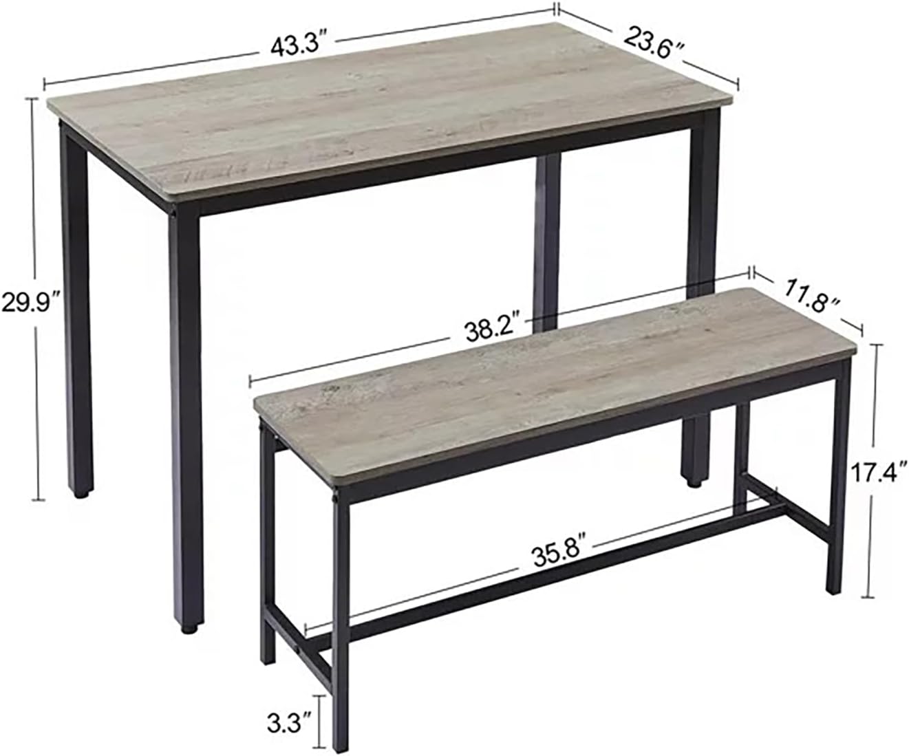 Juego de mesa y sillas de cocina de madera de 43.3 pulgadas para rincón de