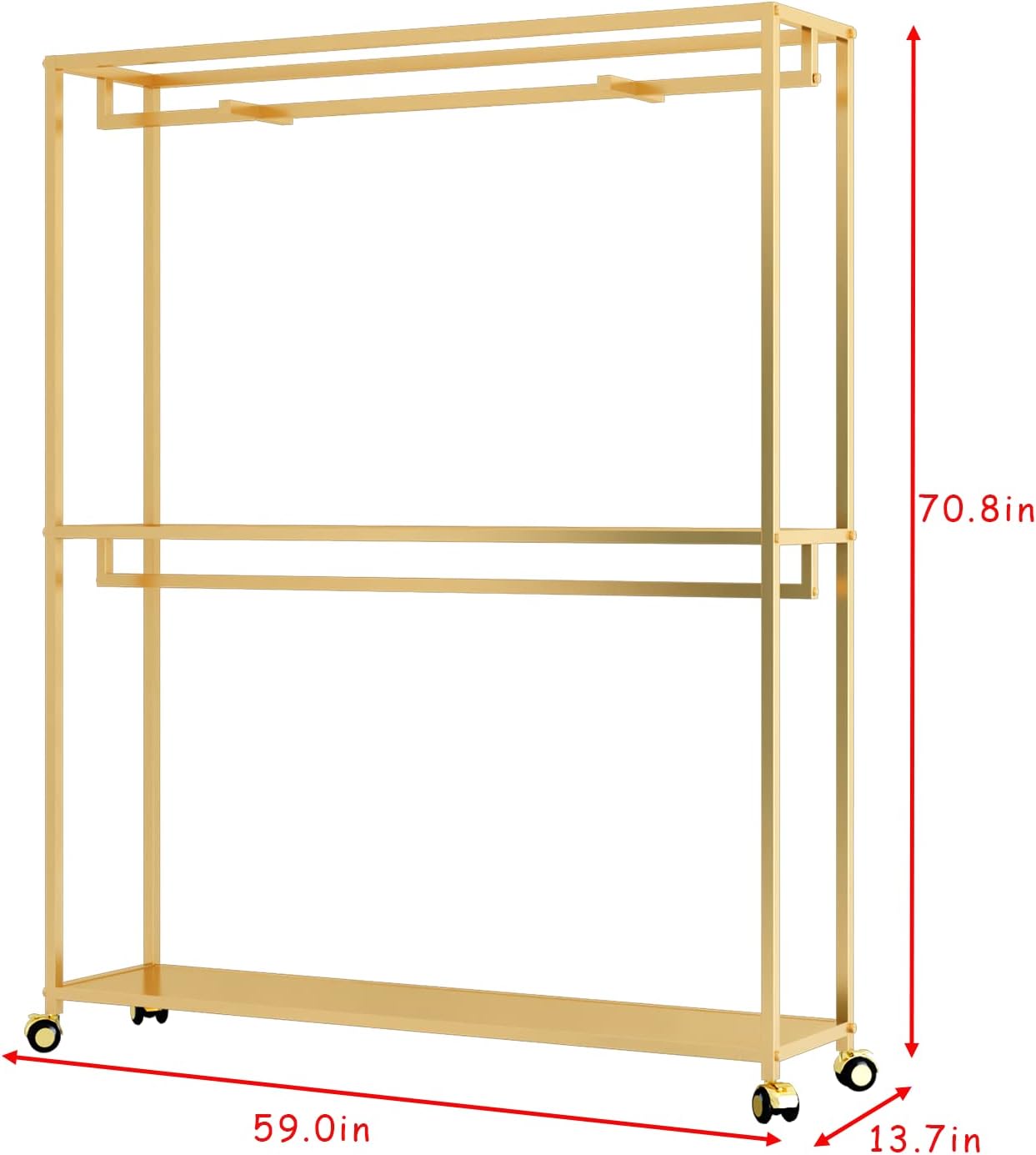 TIEOU Perchero dorado para ropa, perchero dorado con estantes para boutiques,
