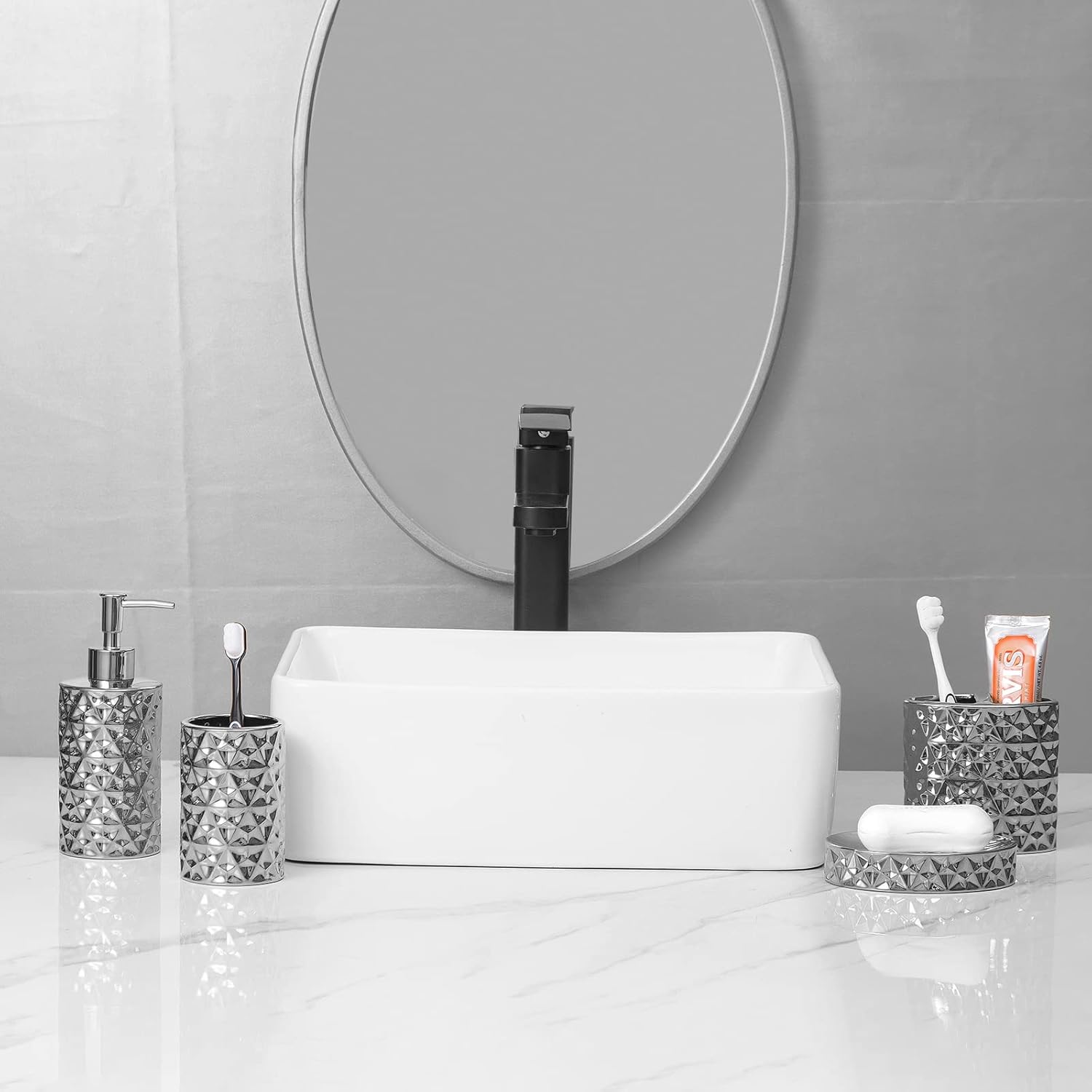 Juego de accesorios de baño plateados, juego completo de accesorios de baño de...