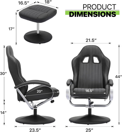 Silla reclinable estilo carreras con otomana, silla tapizada para videojuegos