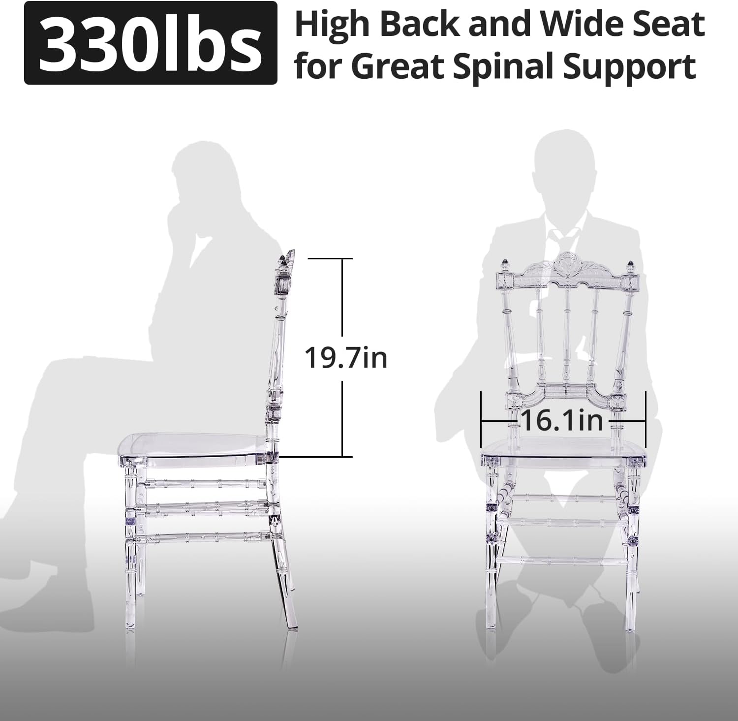 Juego de 4 sillas de comedor transparentes, modernas sillas de boda de 16.1