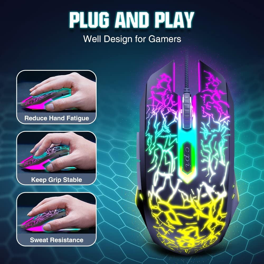 BENGOO Ratón para juegos con cable, ergonómico para computadora portátil gamer,...