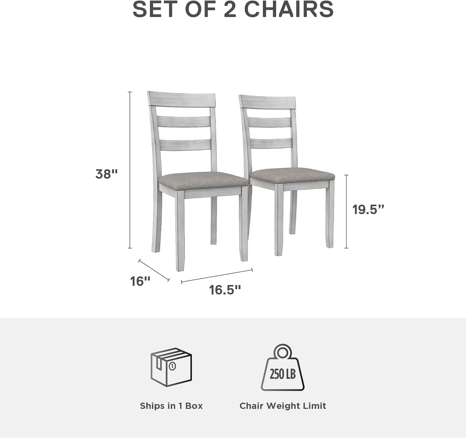 Jersey Juego de sillas de comedor de madera de 2 piezas, color blanco y marrón