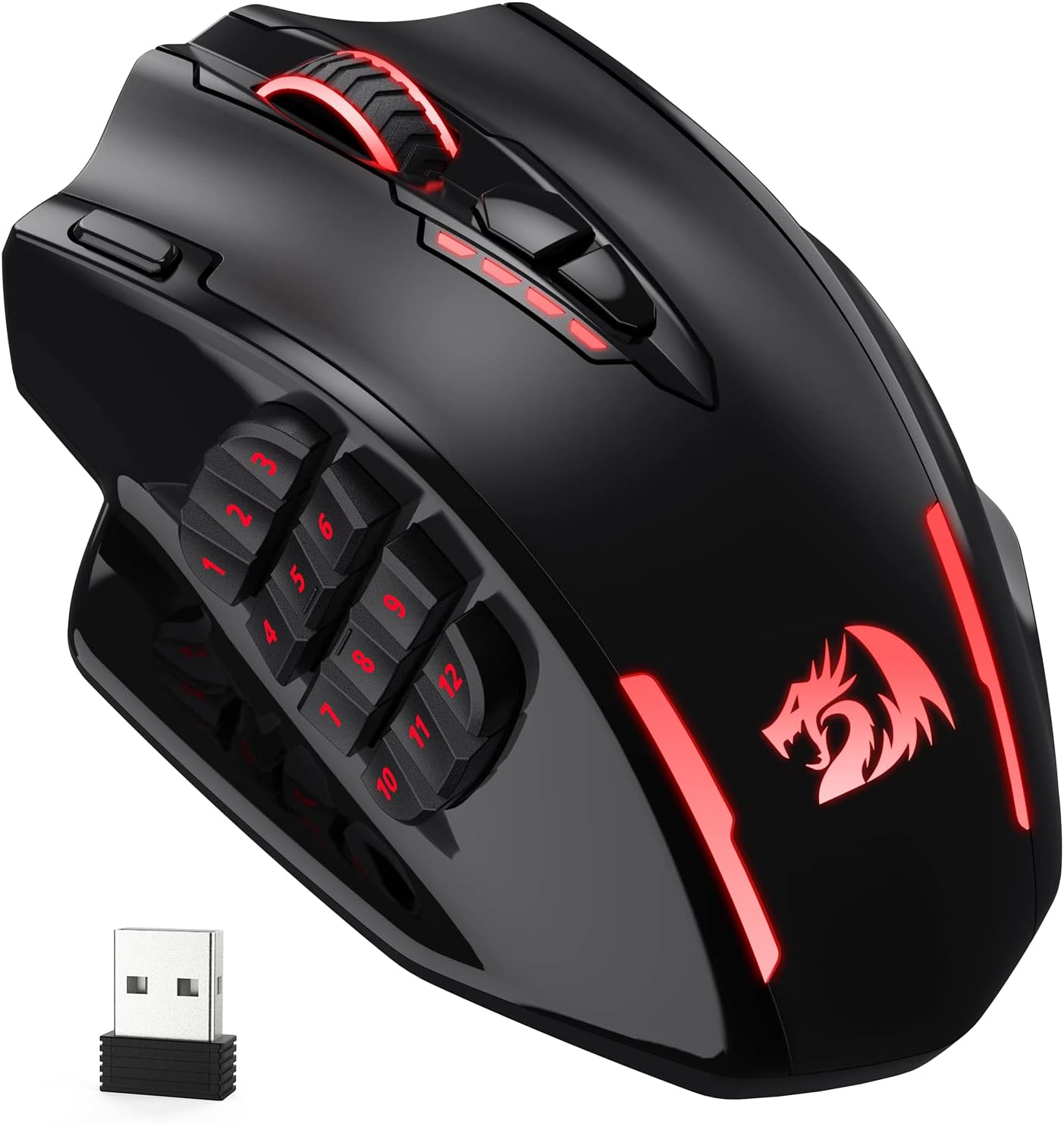 Redragon - Mouse MMO M913 Impact Elite inalámbrico para videojuegos, 16 000...