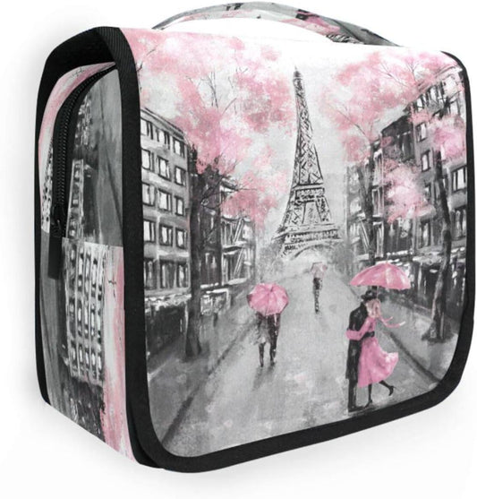 Bolsa de aseo colgante, Francia París, Torre Eiffel, arte de acuarela, hojas,