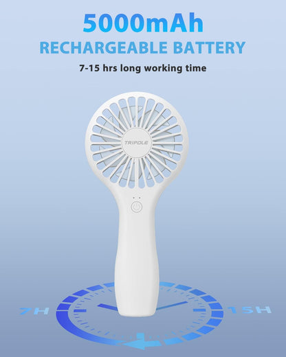 Ventilador de mano de 5000 mAh, funciona con pilas, mini ventilador personal