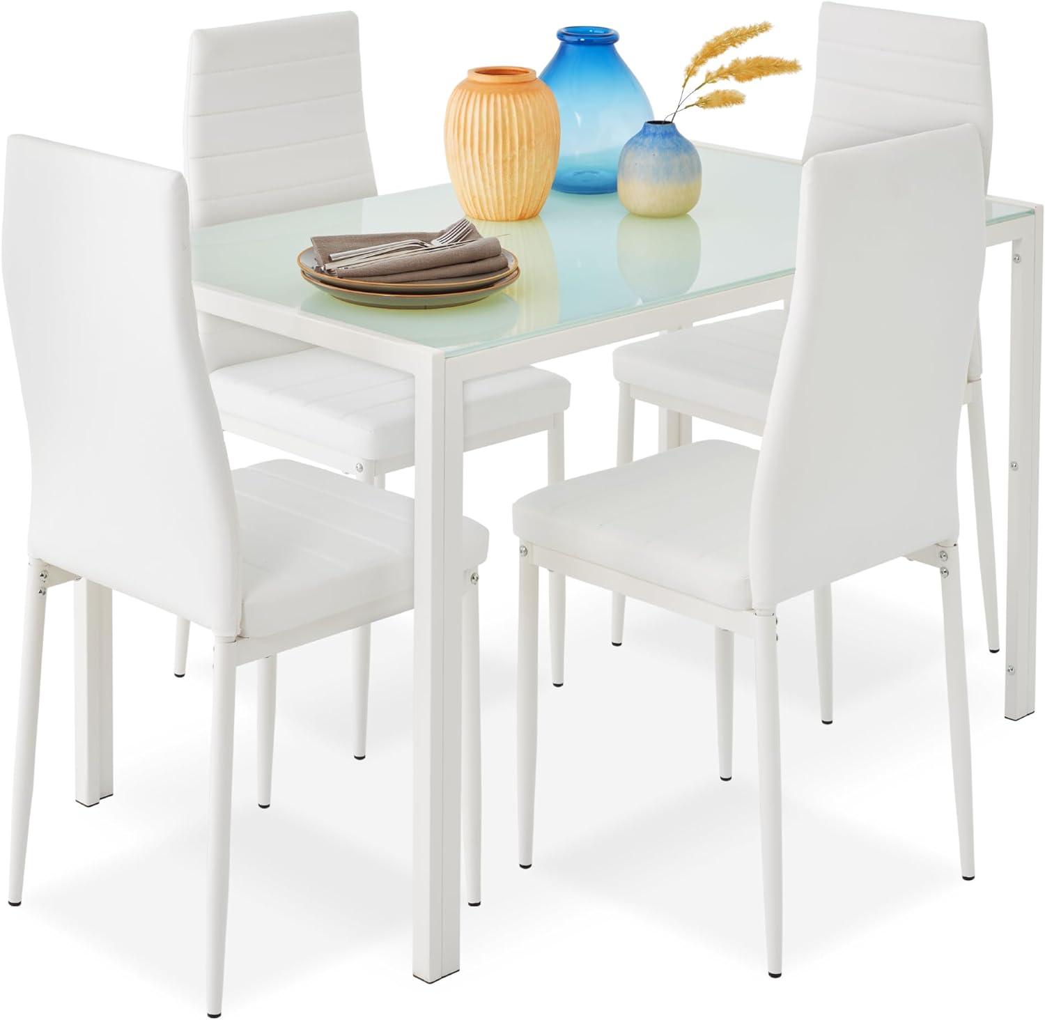 Juego de comedor de cristal de 5 piezas, muebles de mesa de cocina modernos