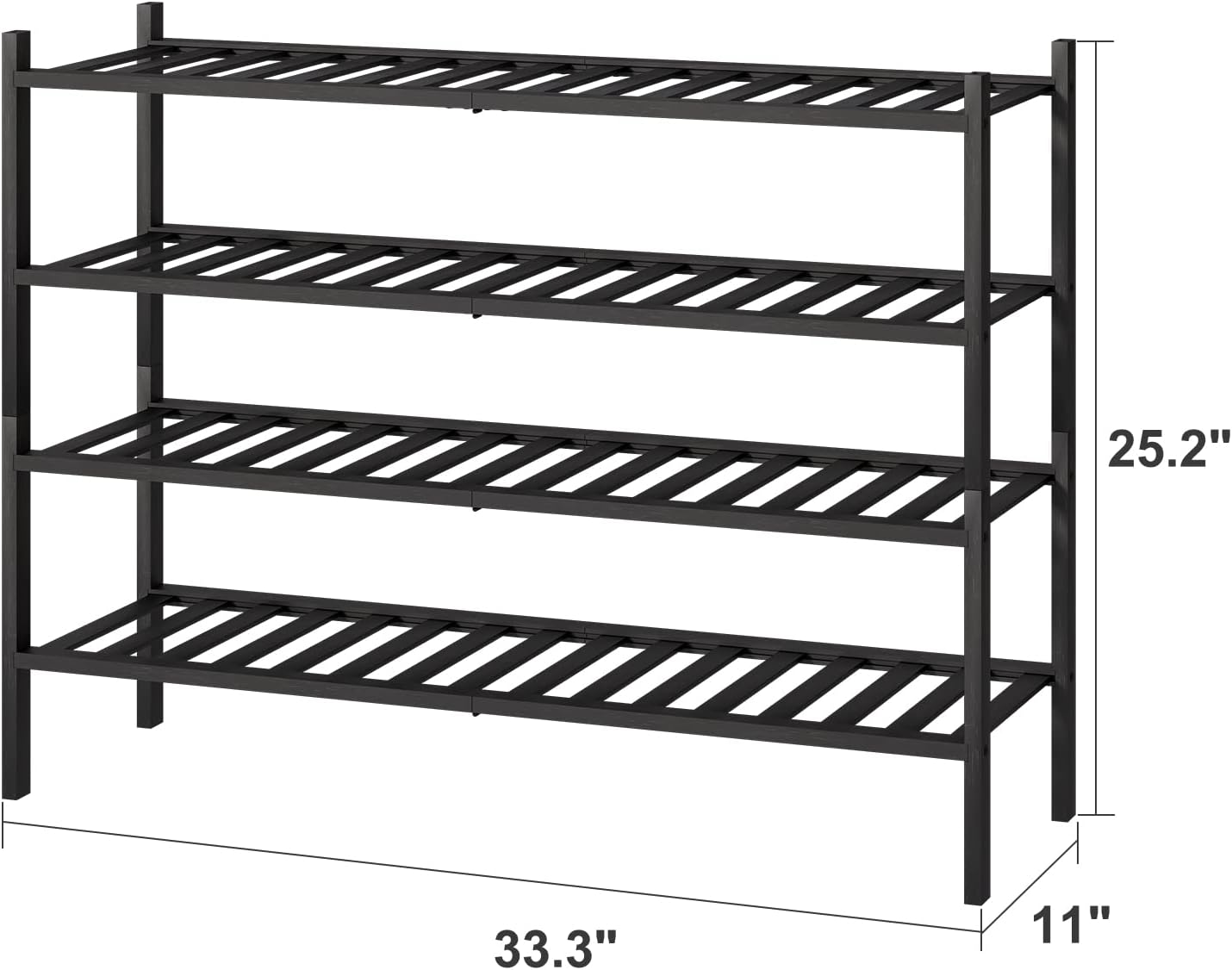 Zapatero largo negro de 4 niveles, madera de bambú, 33 pulgadas