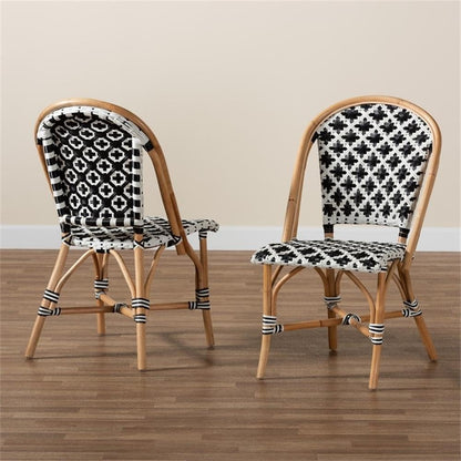 Baxton Studio Ambre Francés Blanco y Negro Tejido Natural Rattan Bistro Silla