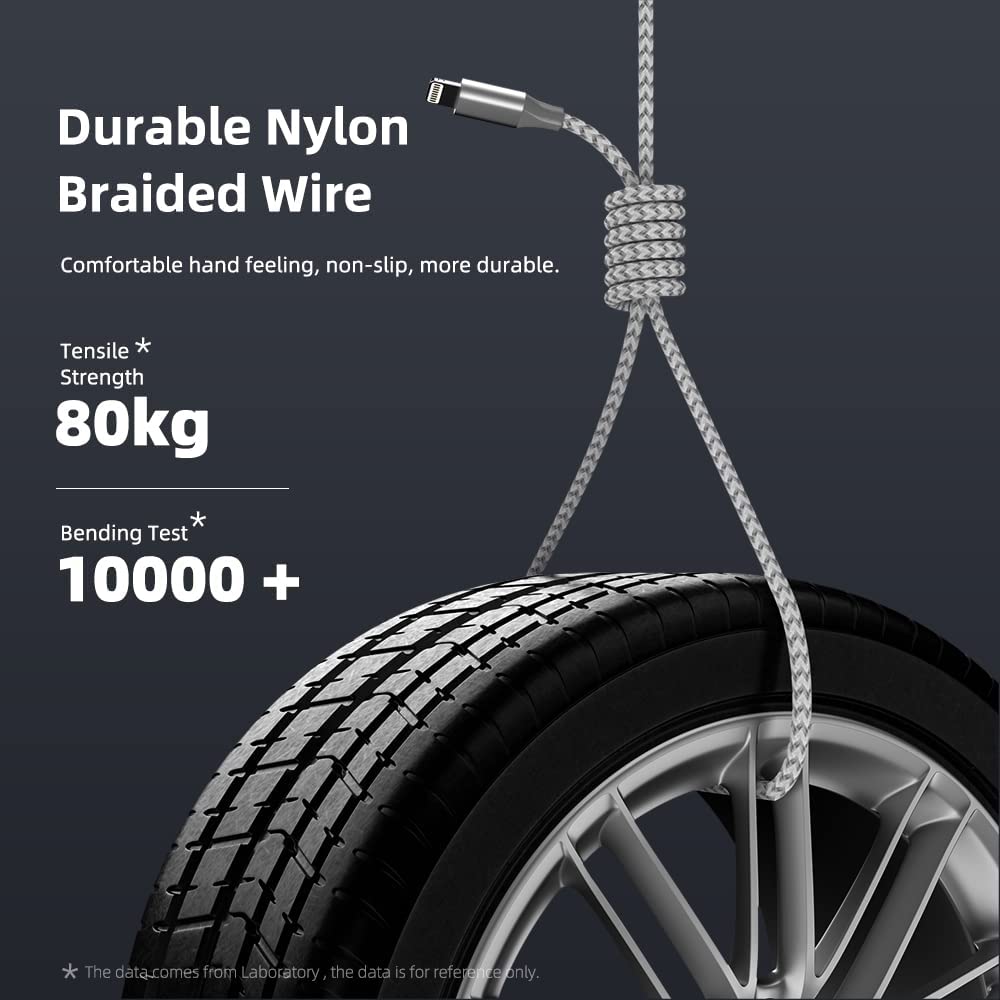 Paquete de 3 cargadores para iPhone, cable trenzado de nailon Lightning de 10...