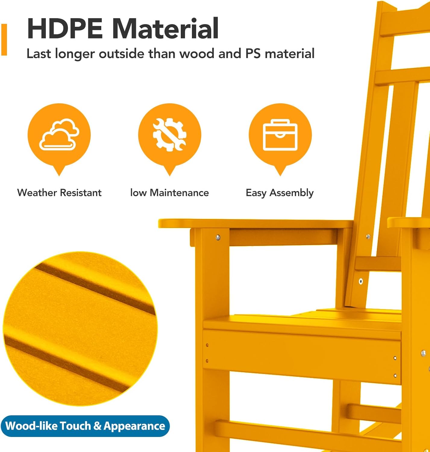 Mecedora de HDPE para exteriores, resistente a todo tipo de clima, con respaldo...
