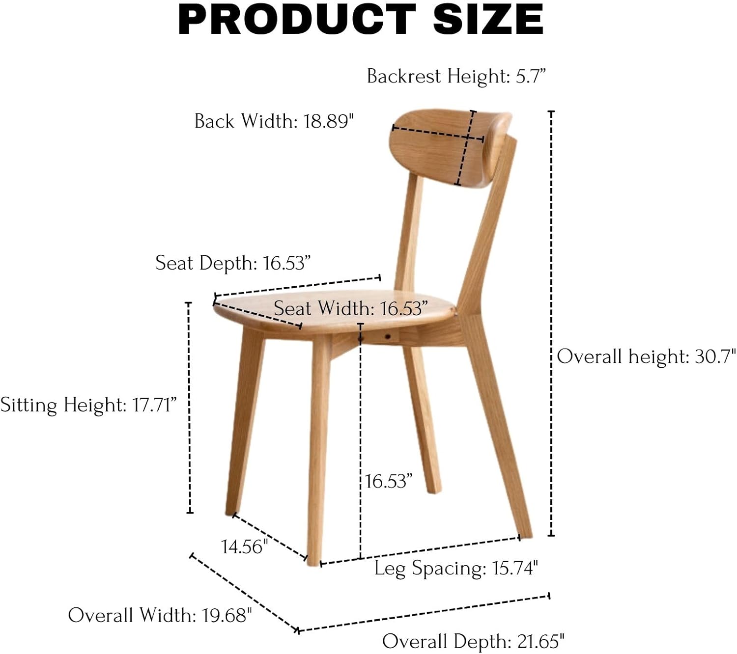 Sillas de comedor 100% de madera de roble macizo, juego de 1 sillas de cocina,