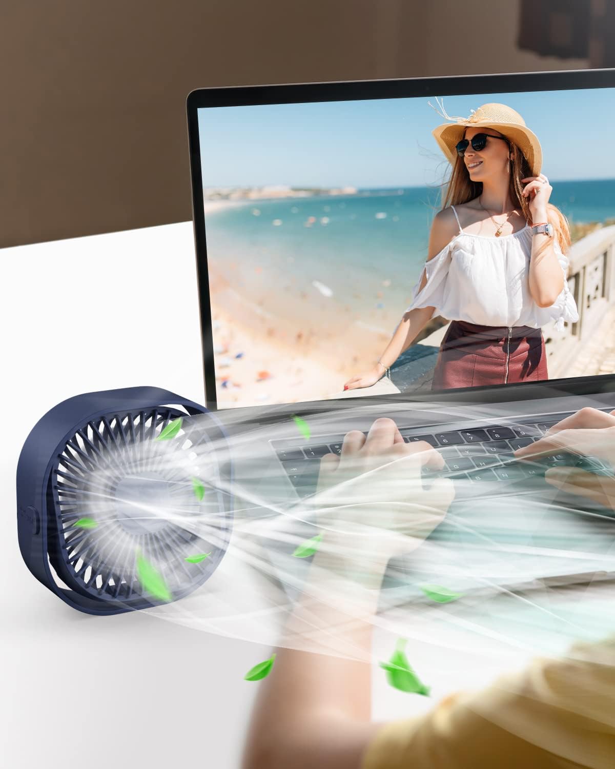 RJVW Pequeño ventilador de escritorio USB, ventilador de mesa portátil de 3...