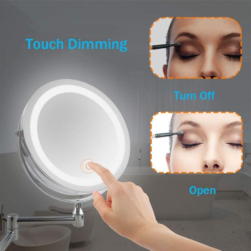 Espejo de maquillaje con iluminación LED, espejo cosmético de aumento 10X,...