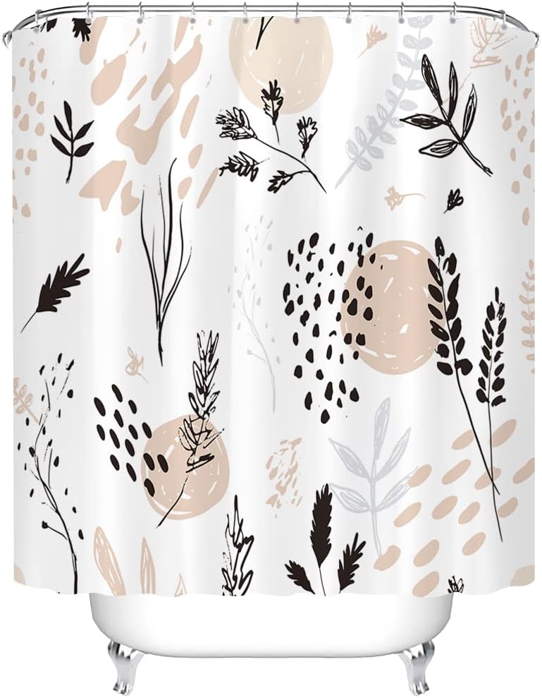 Tititex Juego de cortinas de ducha abstractas con diseño floral marrón botánico...