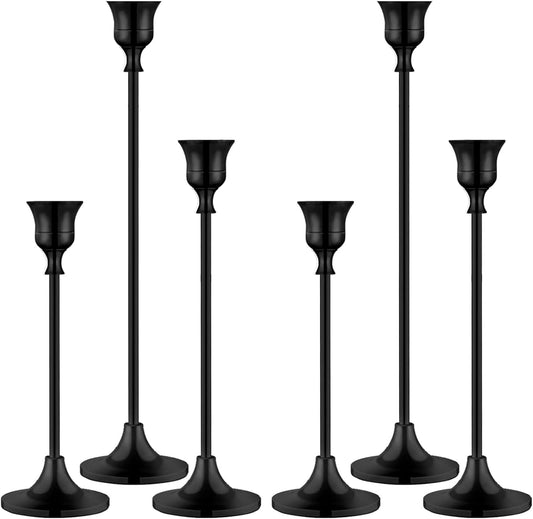 6 portavelas de metal con forma cónica, color negro, decoración para Halloween,...