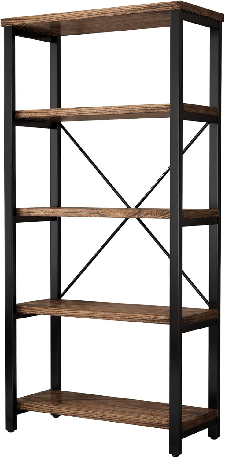 Estantería industrial de madera maciza de 5 niveles, estantería abierta con...