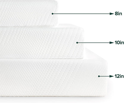 Colchón de espuma viscoelástica esencial de té verde de 10 pulgadas, cama en