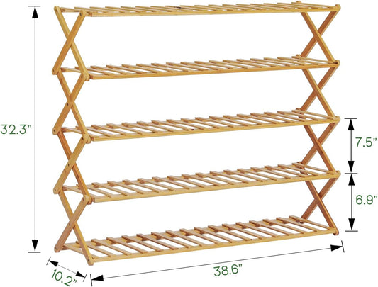 MoNiBloom Estante organizador de zapatos de bambú de 5 niveles de ancho,...
