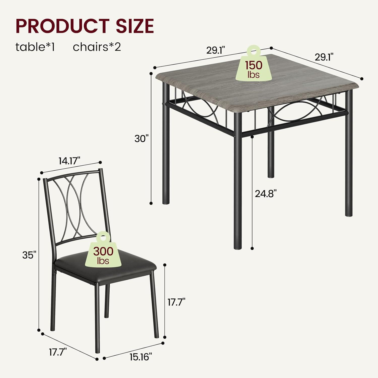 Juego de mesa de comedor para 2 personas con sillas de cojín, mesa de cocina de