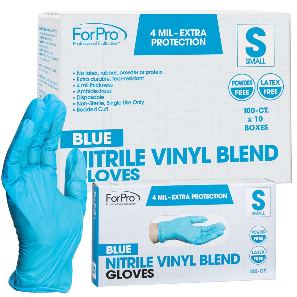 ForPro Guantes desechables de mezcla de vinilo de nitrilo, protección extra de