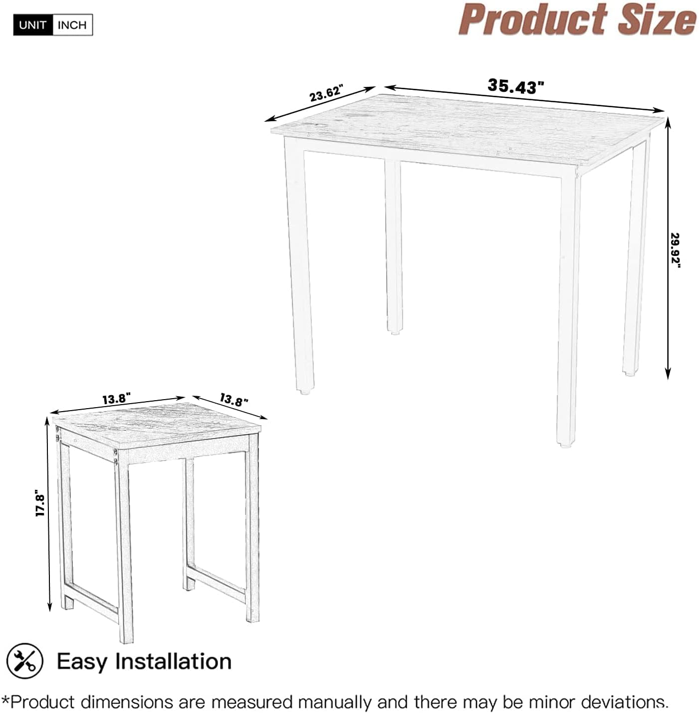 AWQM Juego de mesa de comedor de 3 piezas, mesa de cocina pequeña y 2