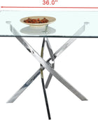 Mesa de comedor cuadrada de vidrio con mesa de vidrio templado, patas de acero