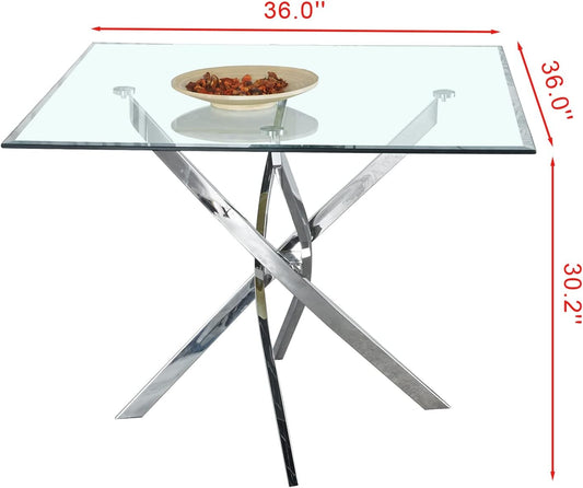 Mesa de comedor cuadrada de vidrio de 36 pulgadas, moderna mesa de cocina