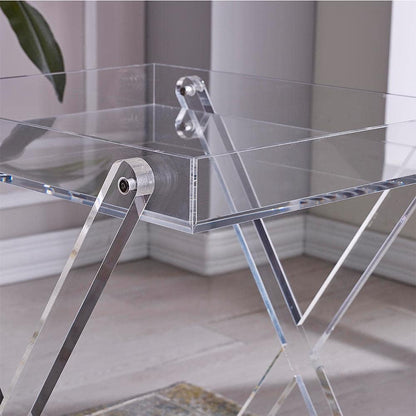 Mesa rectangular de acrílico con almacenamiento de 2 niveles, transparente,