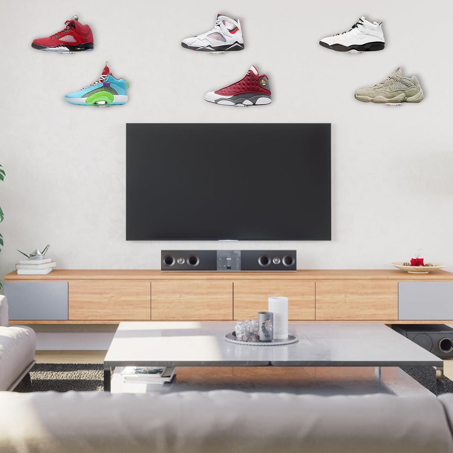 Estantes flotantes para zapatos de pared, paquete de 6 estantes para tenis,