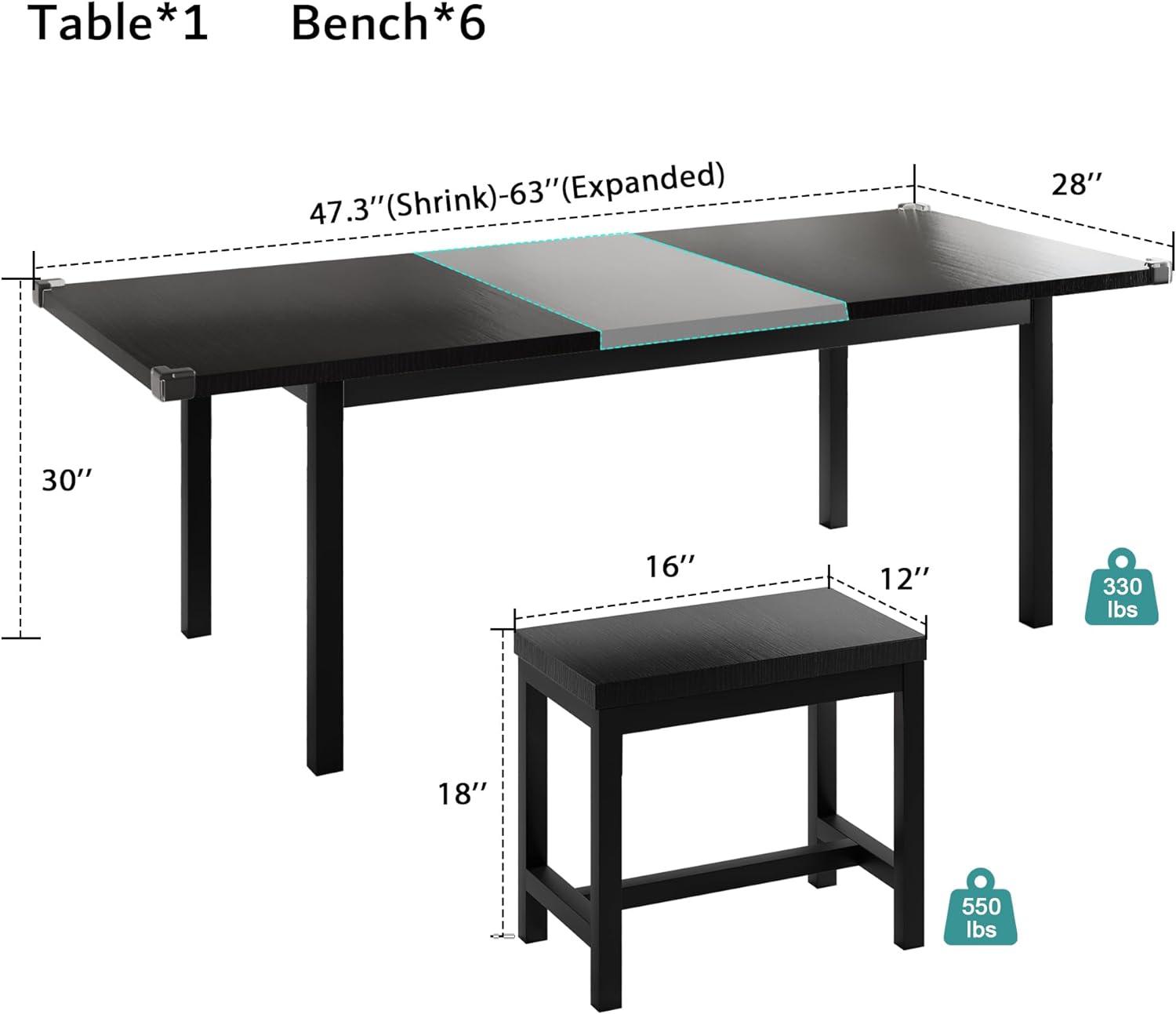 Juego de mesa de comedor de 7 piezas con 6 taburetes, juego de mesa de cocina