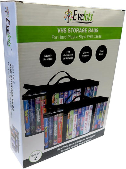 Evelots Paquete de 4 bolsas de almacenamiento VHS, organizador de películas,...