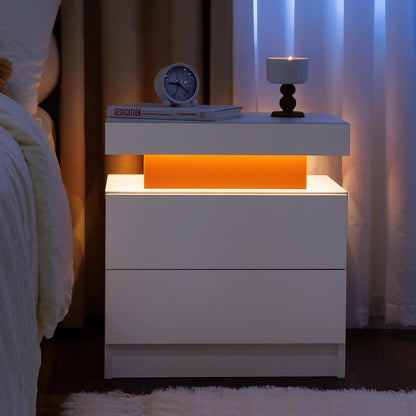 Juego de 2 mesas auxiliares LED, moderna mesita de noche con 3 luces LED y 2