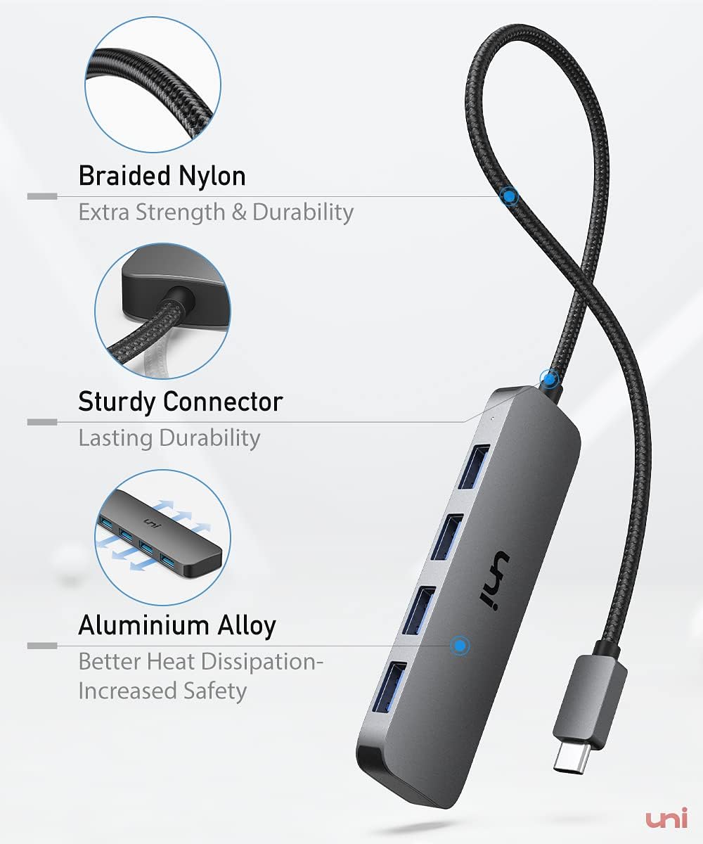 uni Adaptador multipuerto USB C a USB, divisor USB C de 4 puertos de aluminio...