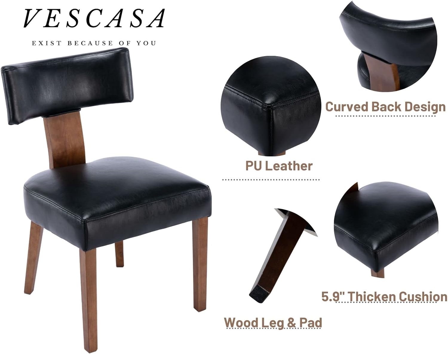 VESCASA Sillas de comedor tapizadas con patas de madera, sillas de comedor...