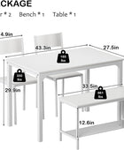 Juego de mesa de comedor de 43 pulgadas con 2 sillas y banco, juego de mesa de