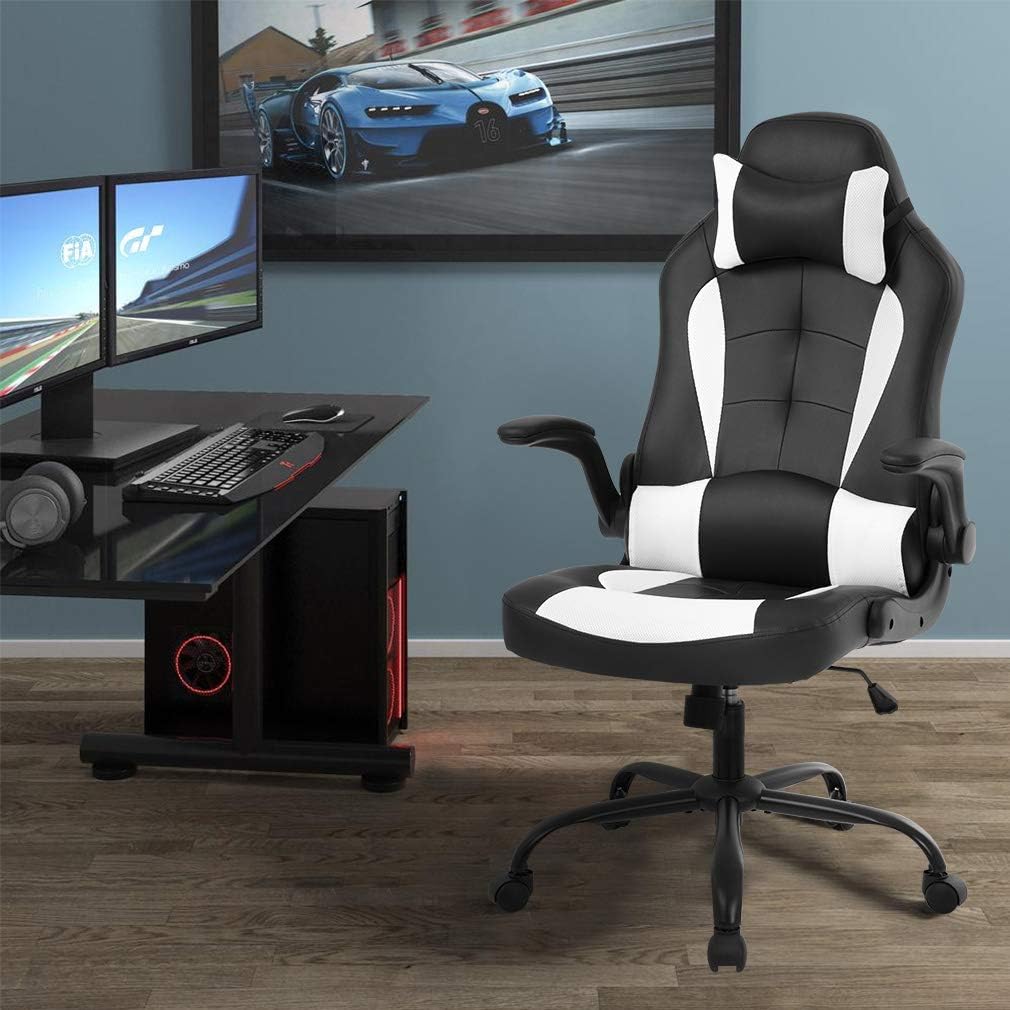 Silla para PC y jugar videojuegos con estilo de carreras. Silla ejecutiva de...