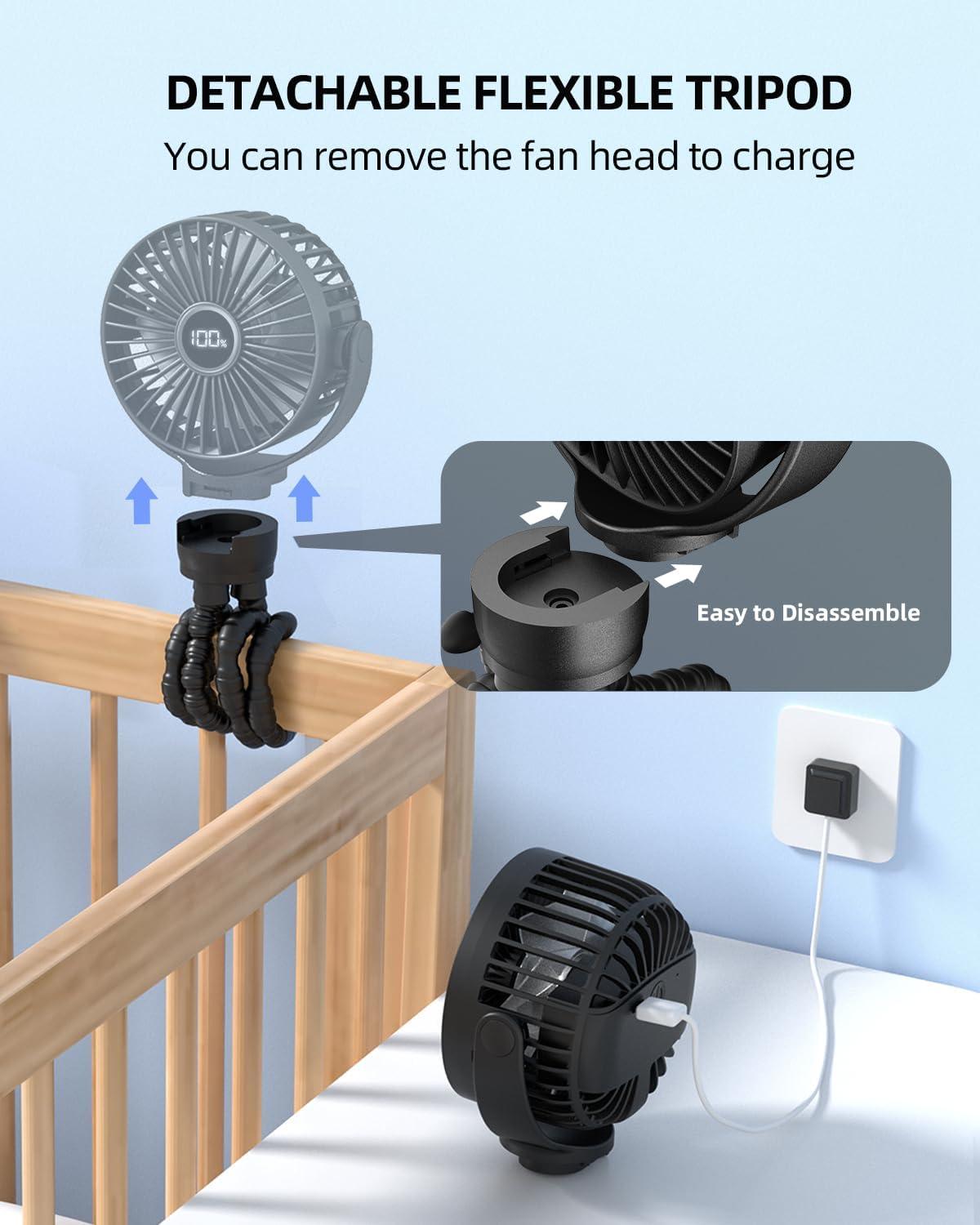 Mini ventilador de cochecito, ventilador portátil para bebé, funciona con