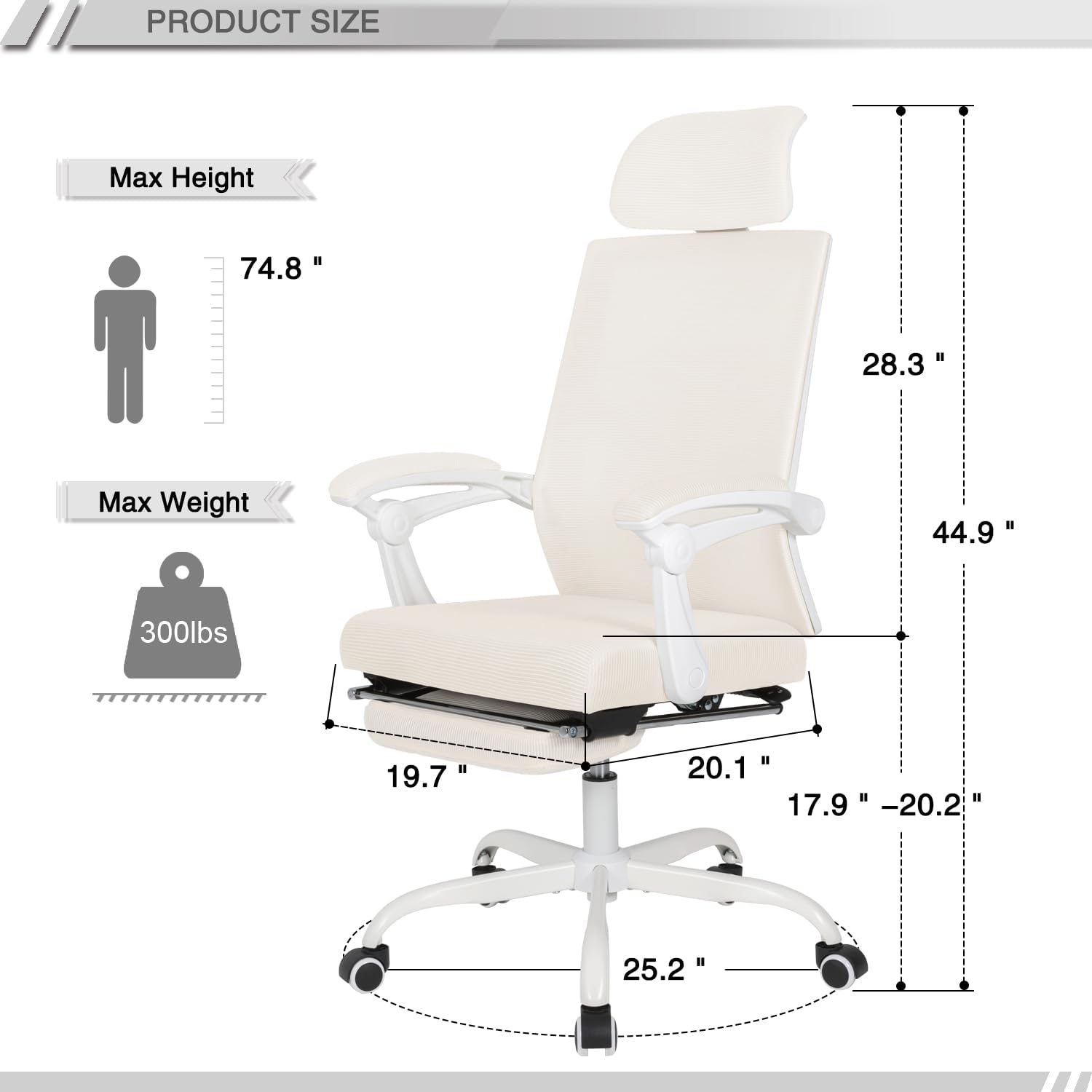 Qulomvs - Silla de oficina de malla ergonómica con reposapiés, reposacabezas y...