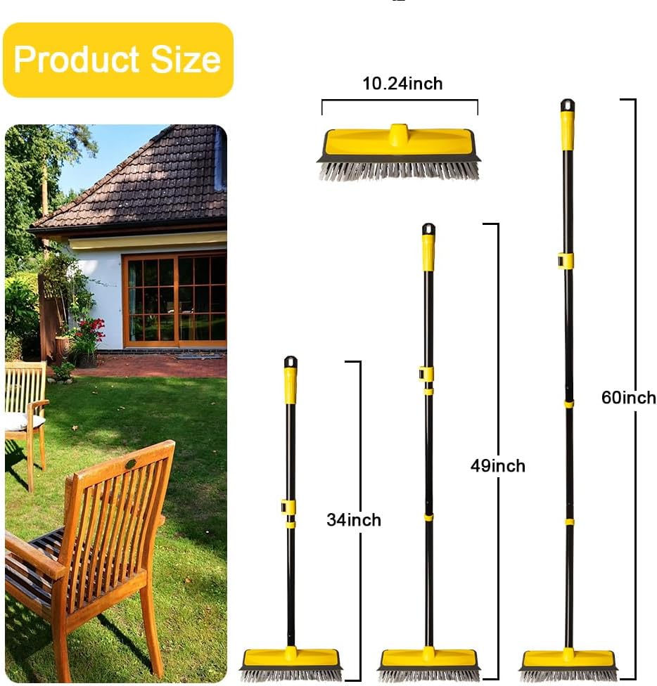 Cepillo de limpieza de suelo con mango de 60 pulgadas de largo, escoba 2 en 1