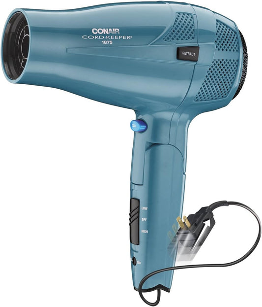 Secador de pelo iónico Conair de 1875 W con mango plegable y guardacables, Azul