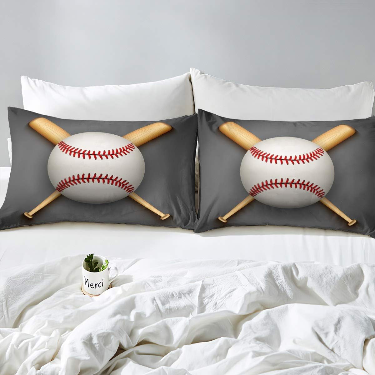 Feelyou Juego de ropa de cama deportiva con estampado de bate de béisbol 3D...