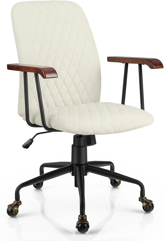 Giantex Silla de escritorio de oficina en casa, color blanco, silla giratoria...