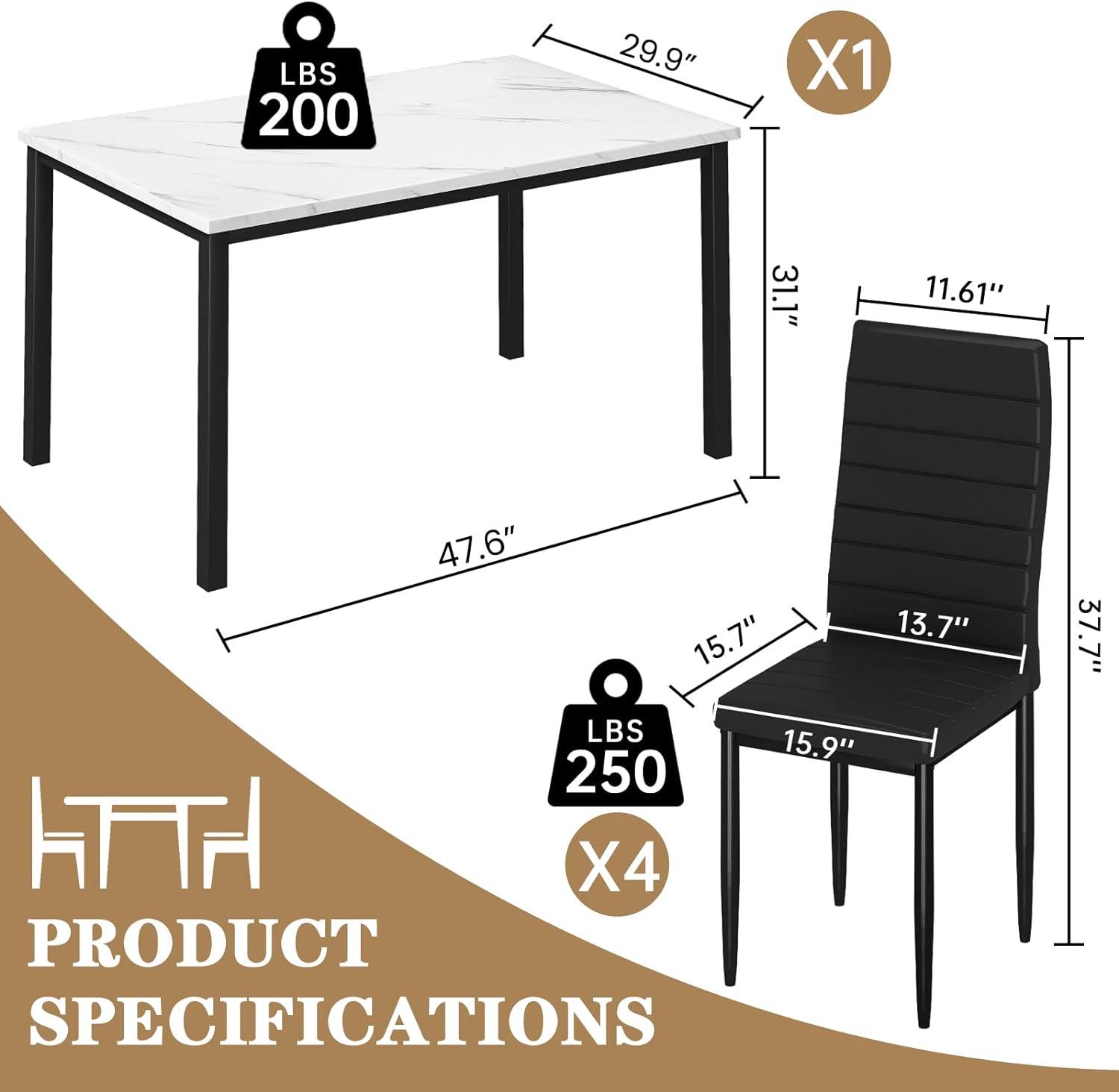 Juego de 4 mesas de comedor para 4, mesa de cocina y sillas, juego de mesa de