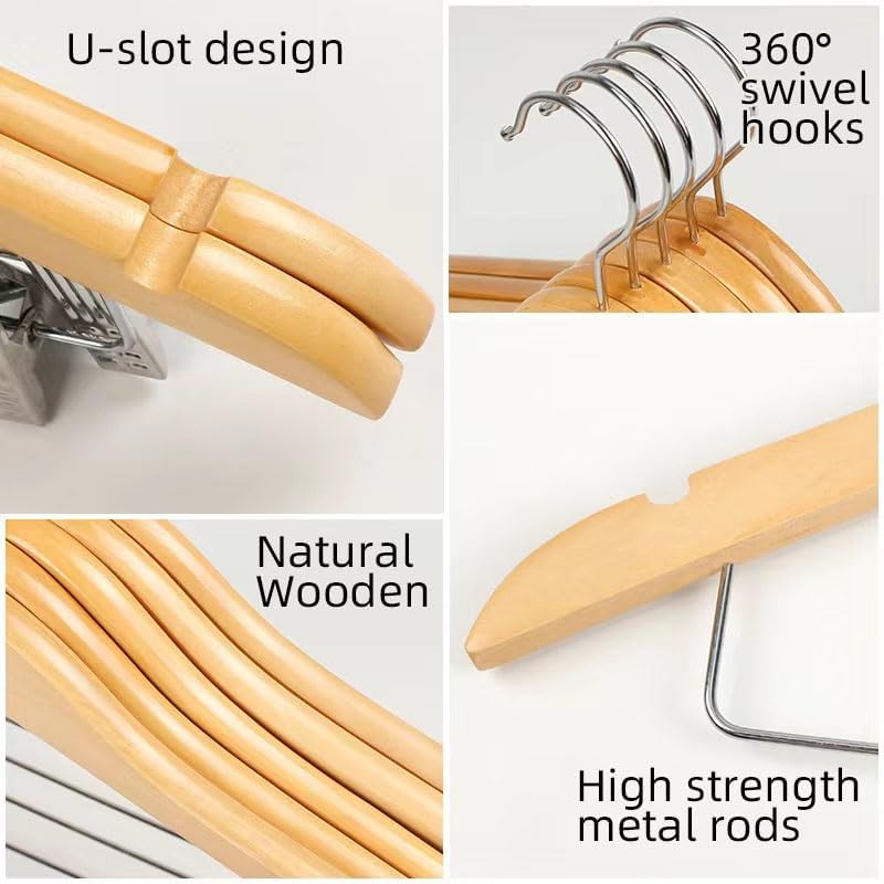 Paquete de 10 perchas de madera para trajes, faldas, perchas con clips, perchas...